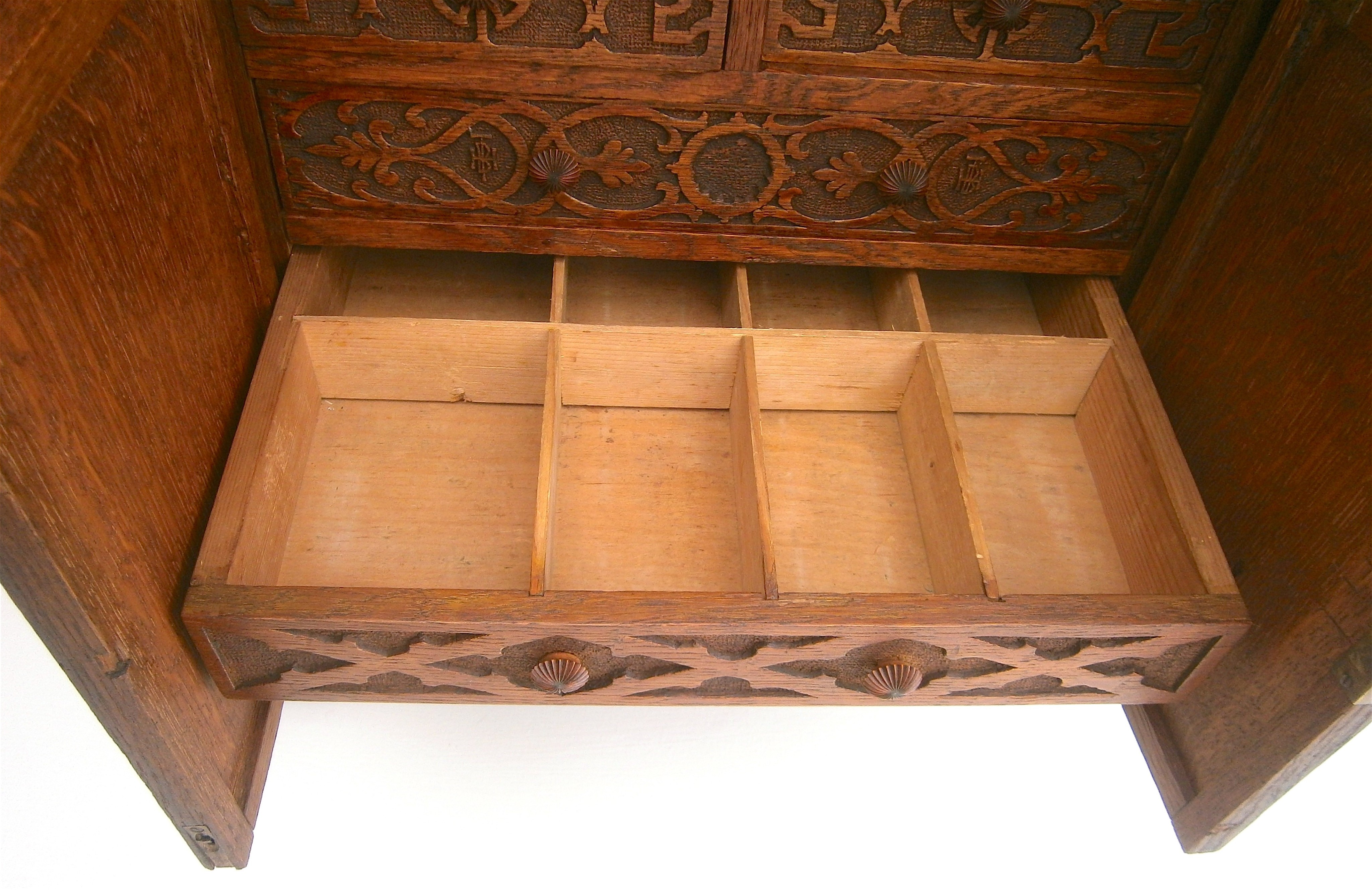 A Victorian carved oak table top collector's cabinet, width 58cm, depth 37cm, height 56cm